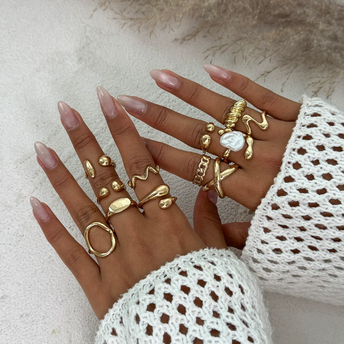Ring Set Alloy Imitation Pearl Geometric Style Electroplating - Image 10