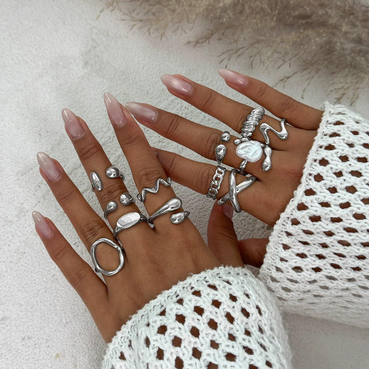 Ring Set Alloy Imitation Pearl Geometric Style Electroplating - Image 11