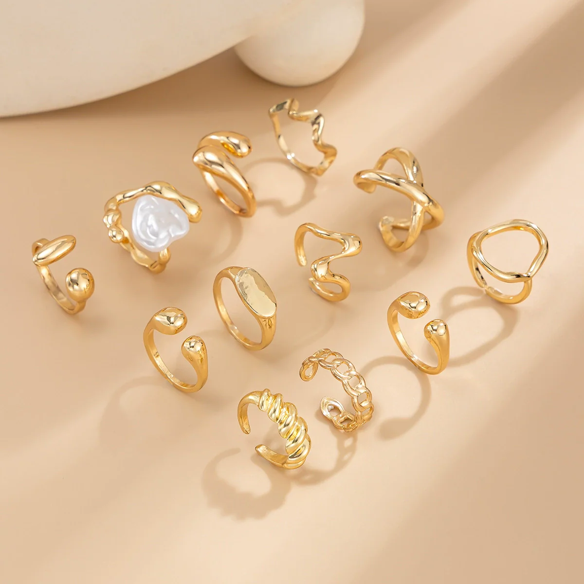 Ring Set Alloy Imitation Pearl Geometric Style Electroplating - Image 4