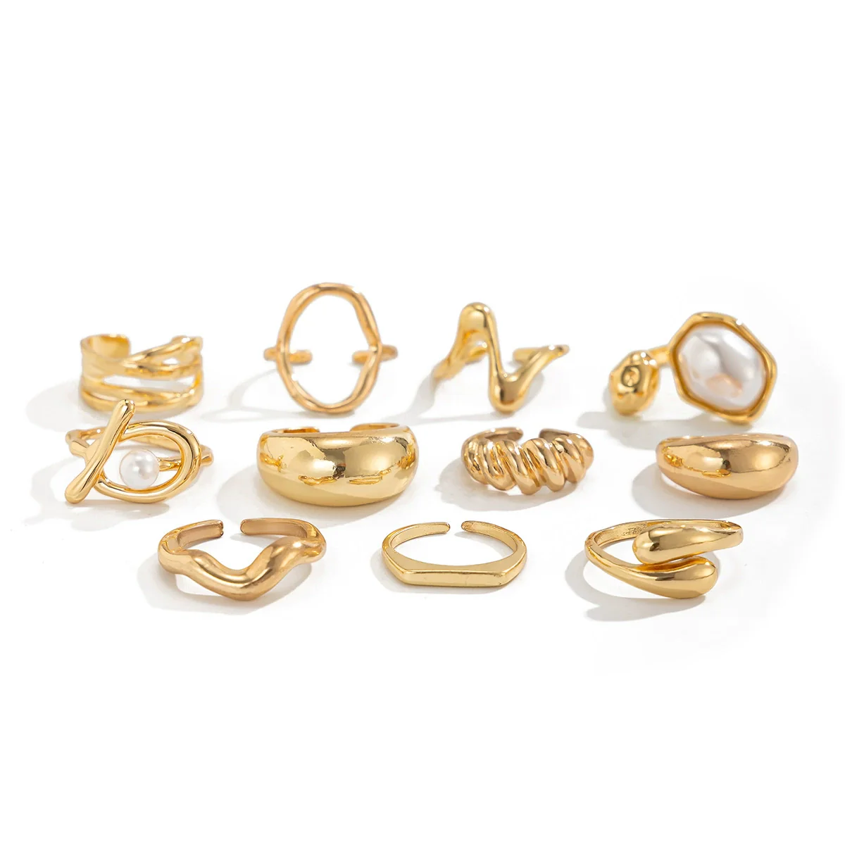 Ring Set Alloy Imitation Pearl Geometric Style Electroplating - Image 5