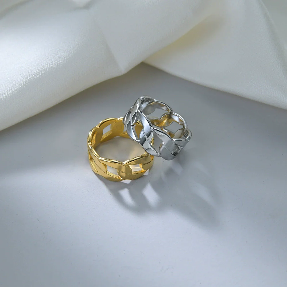 Ring Stainless Steel Chain Shape Geometric Punk Style Electroplated Unisex - Image 3