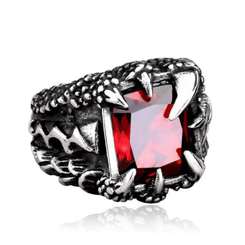 Ring Stainless Steel Ruby Dragon Claw Personality Animals Oil Design - Image 2