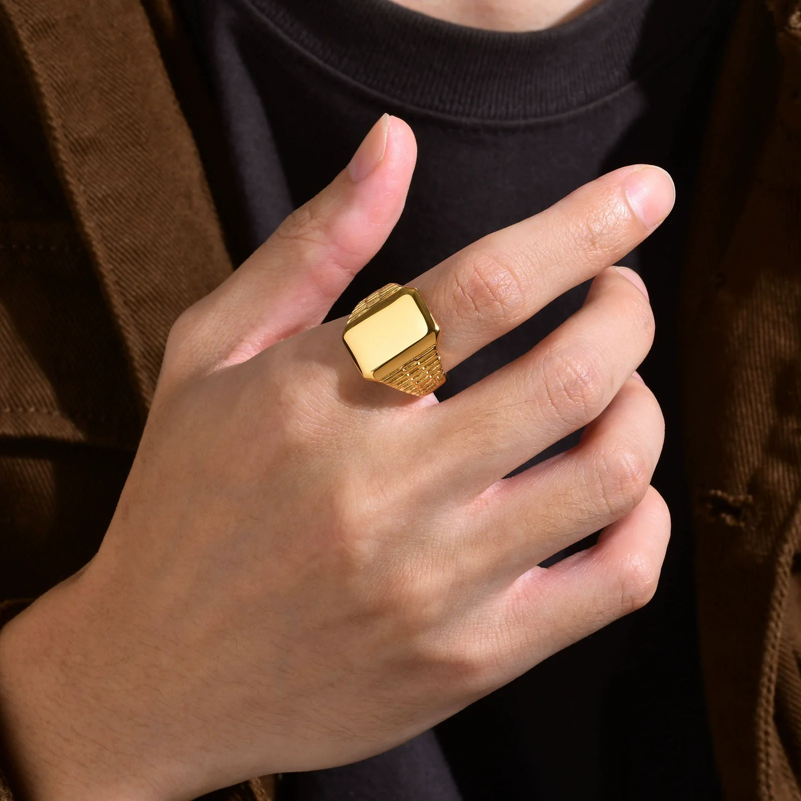 Ring Titanium Steel Geometric Square Electroplating Men's Fashion - Image 4