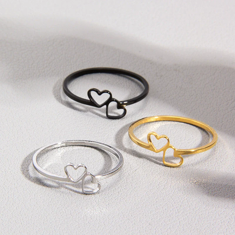 Ring Titanium Steel Heart Cut Out Electroplated Couple Jewelry - Image 2