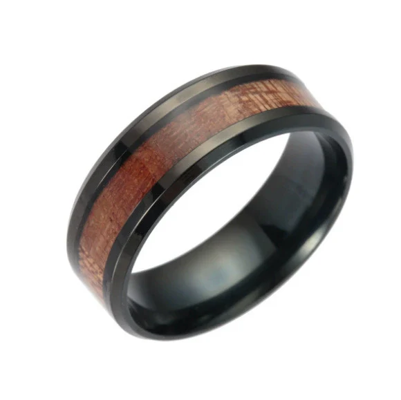 Rings Stainless Steel Inlaid Teak Titanium Steel Geometric Dripping Oil Unisex - Image 5