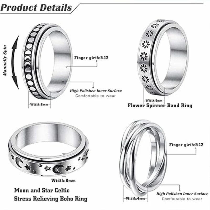 Rotatable Decompression Ring Titanium Steel Jewelry With Letters Numbers Text Electroplated For Couple - Image 4