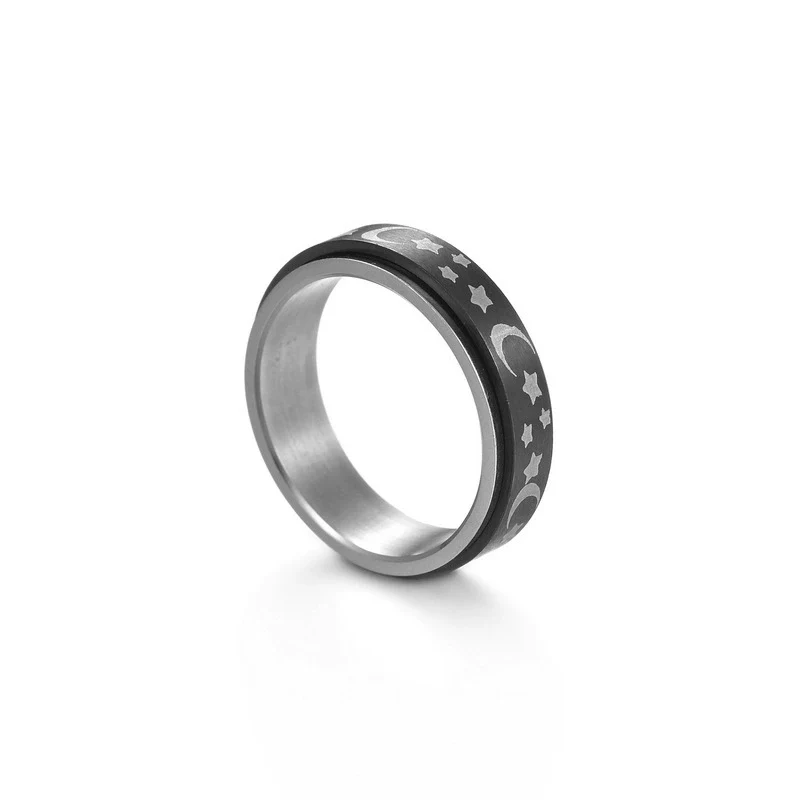 Rotatable Decompression Unisex Titanium Steel Ring With Geometric Pattern And Corrosion Greasing Treatment - Image 6