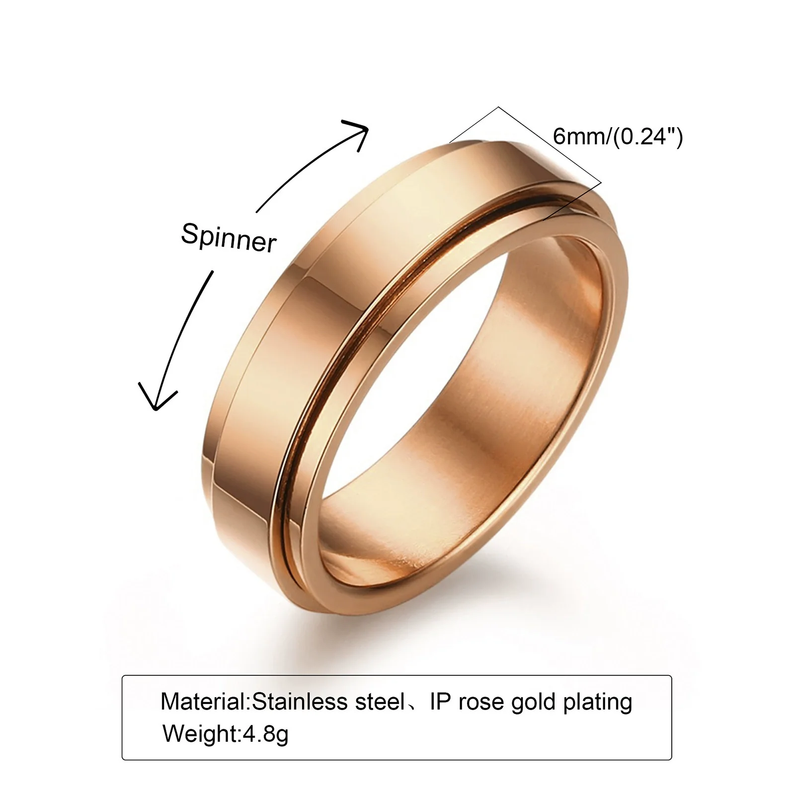 Rotatable Stainless Steel Unisex Ring With Geometric Style And Electroplating Treatment - Image 9