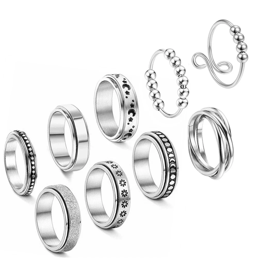 Rotating Titanium Steel Frosted Geometric Ring For Couples With Polish Finish - Image 5