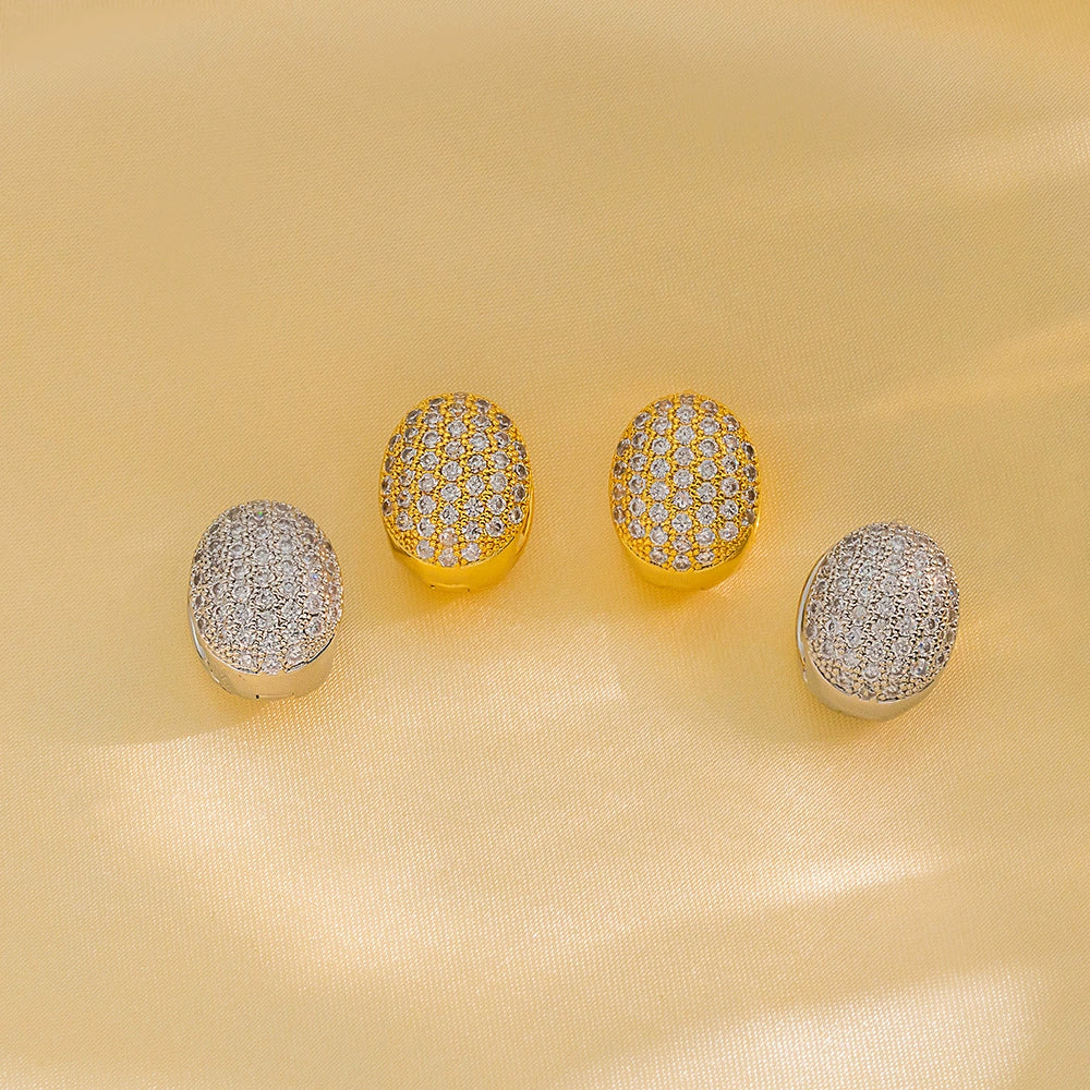 Round Stud Earrings Copper Microinlaid Zircon Electroplating Heart Shape Light Luxury Retro Minimalist Women's - Image 2