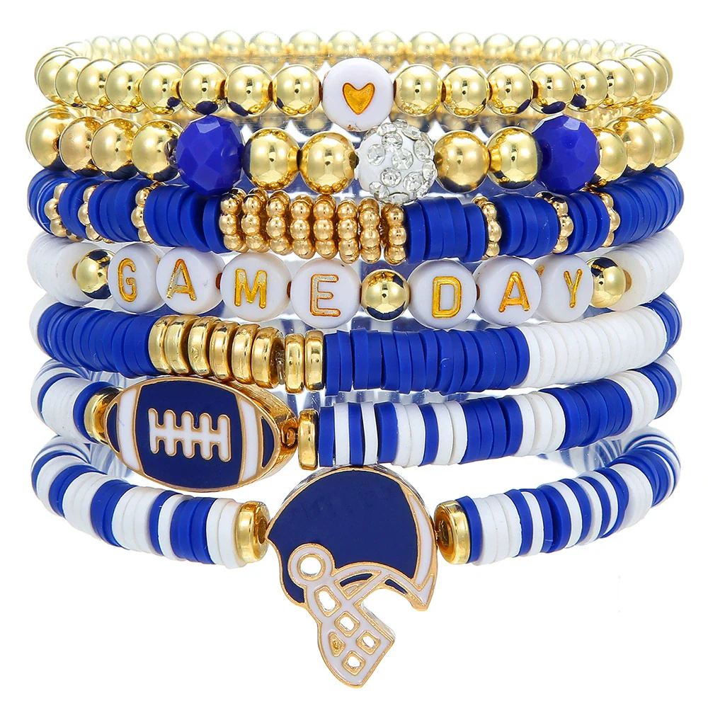 Rugby Bracelet Multilayered Stacked Fivepointed Star Letter Soft Pottery Friendship Elastic Beaded Handmade Geometric Polymer Alloy Acrylic Bracelet Unisex - Image 8
