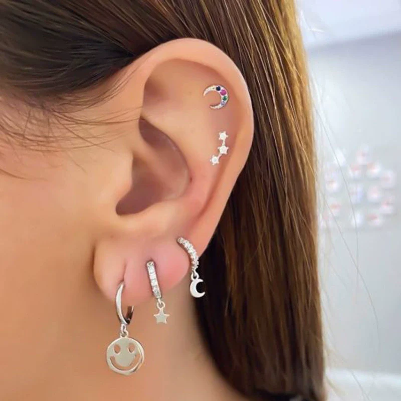 S925 Silver Microinlaid Colorful Zircon Cshaped Crescent Earrings - Image 3