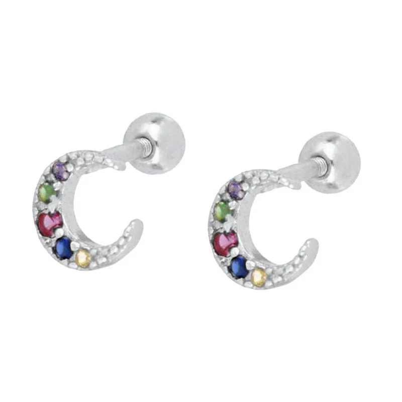 S925 Silver Microinlaid Colorful Zircon Cshaped Crescent Earrings - Image 5