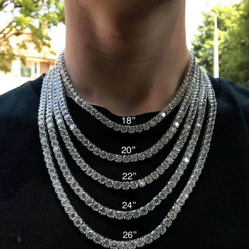 S925 Silver Moissanite Tennis Chain Bracelet And Hip Hop Necklace With Rhombus Geometric Letters Numbers Text Design - Image 4
