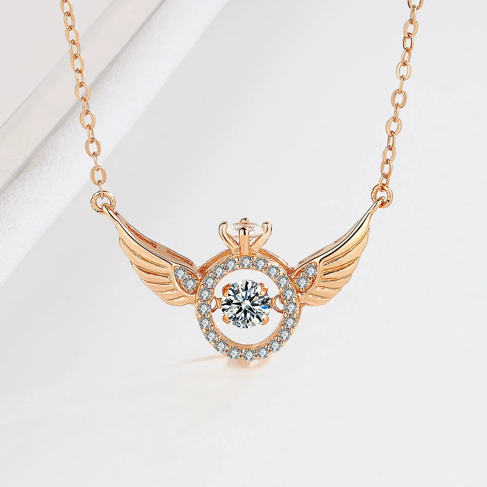 S925 Sterling Silver Geometric Angel Wings Pendant Necklace For Women
