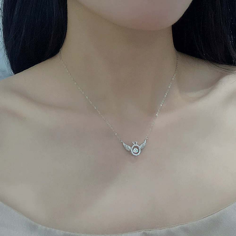 S925 Sterling Silver Geometric Angel Wings Pendant Necklace For Women - Image 2
