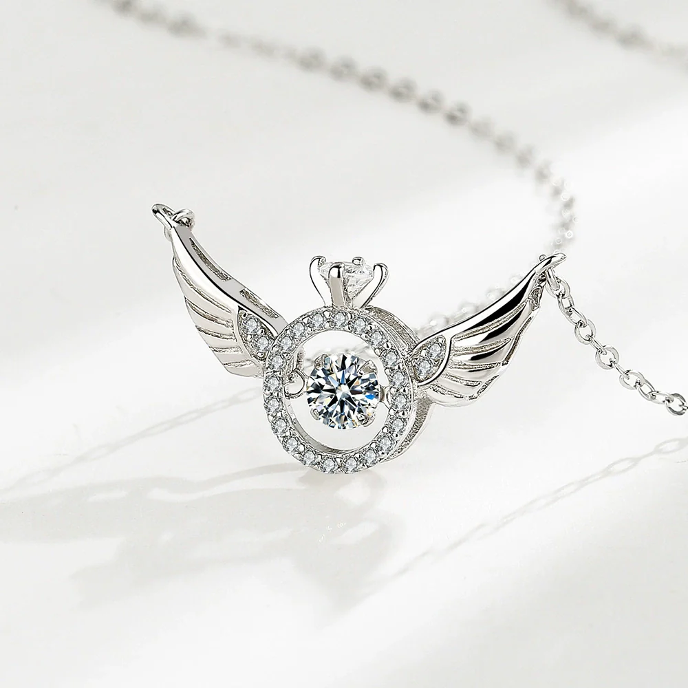 S925 Sterling Silver Geometric Angel Wings Pendant Necklace For Women - Image 6