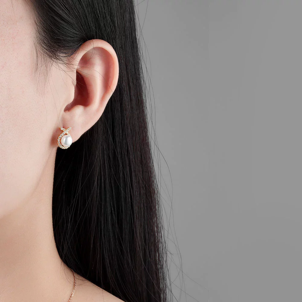 S925 Sterling Silver Geometric Rabbit Pearl Electroplated Women's Earrings - Image 2
