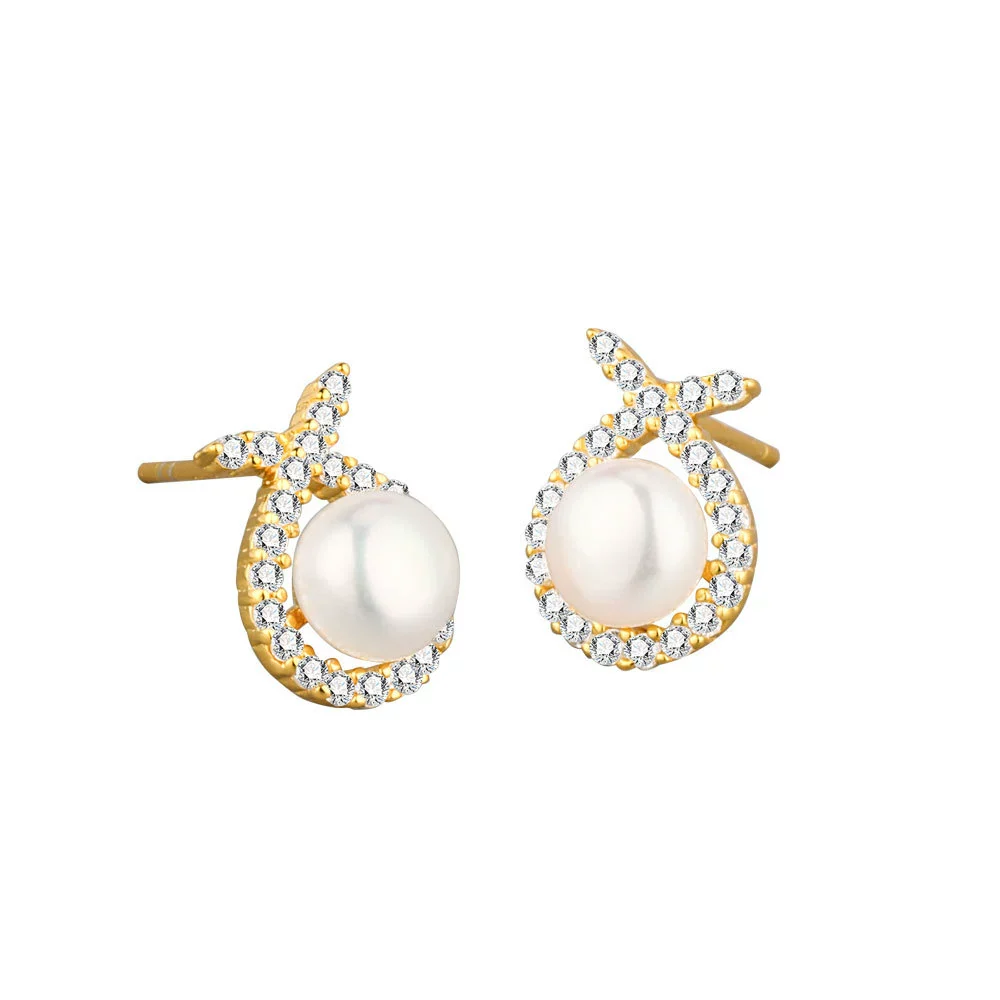 S925 Sterling Silver Geometric Rabbit Pearl Electroplated Women's Earrings - Image 5