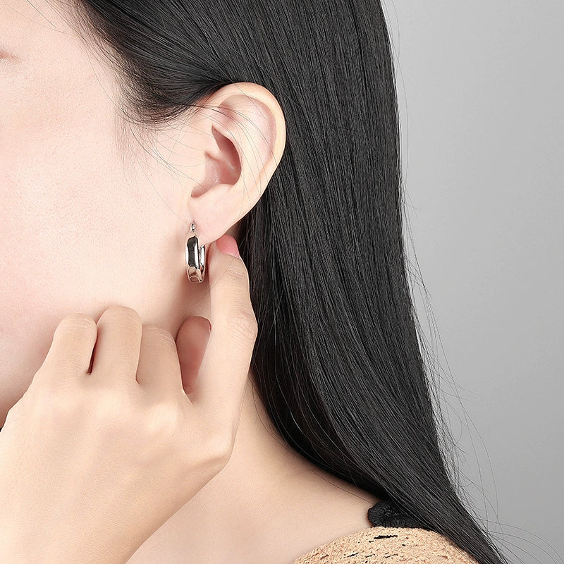 S925 Sterling Silver Geometric Torus Circle Earrings - Image 4