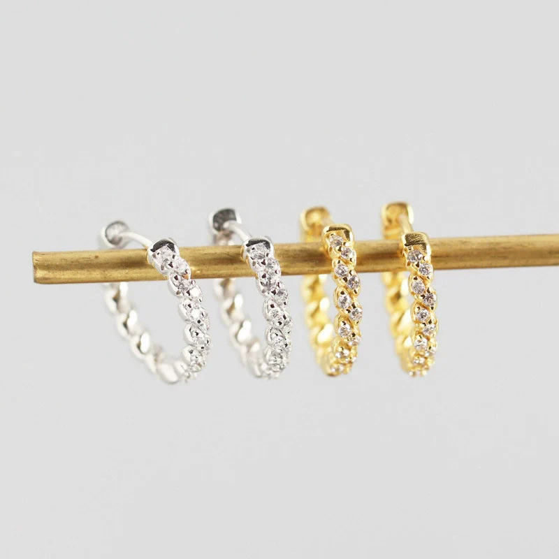 S925 Sterling Silver Geometric Wave With Diamond Earring Buckles Trendy Earrings - Image 2