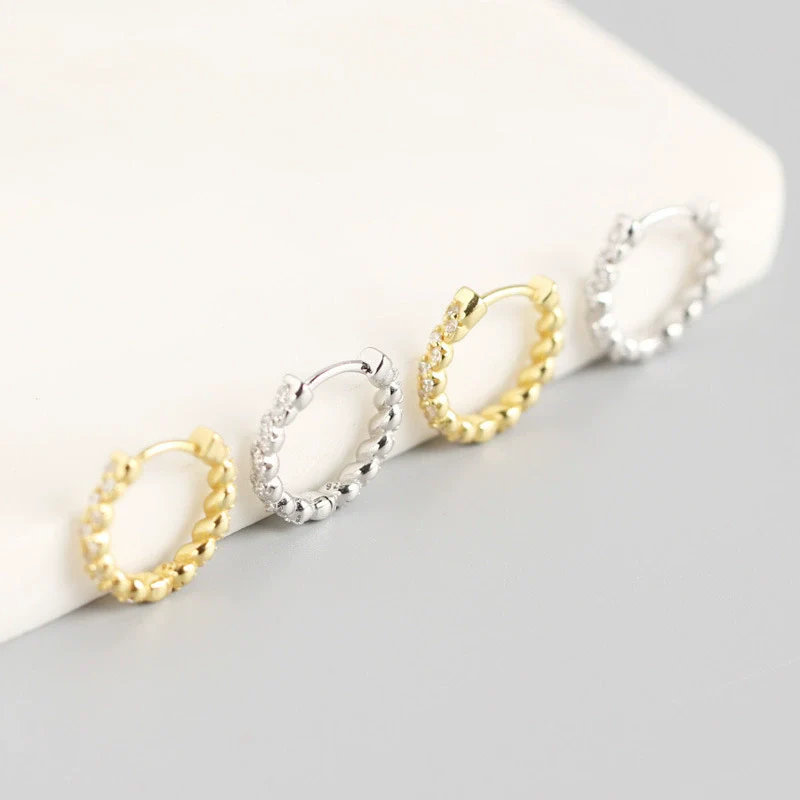 S925 Sterling Silver Geometric Wave With Diamond Earring Buckles Trendy Earrings - Image 4
