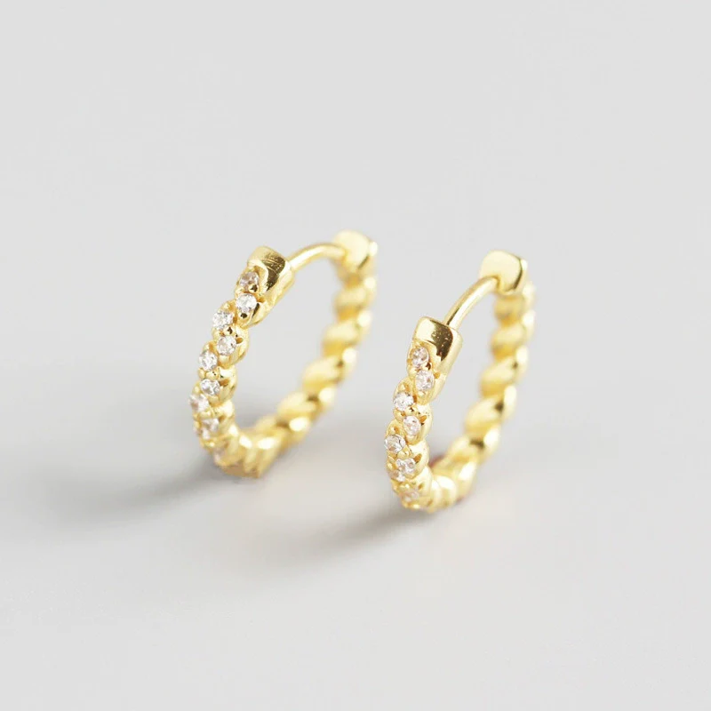 S925 Sterling Silver Geometric Wave With Diamond Earring Buckles Trendy Earrings - Image 7