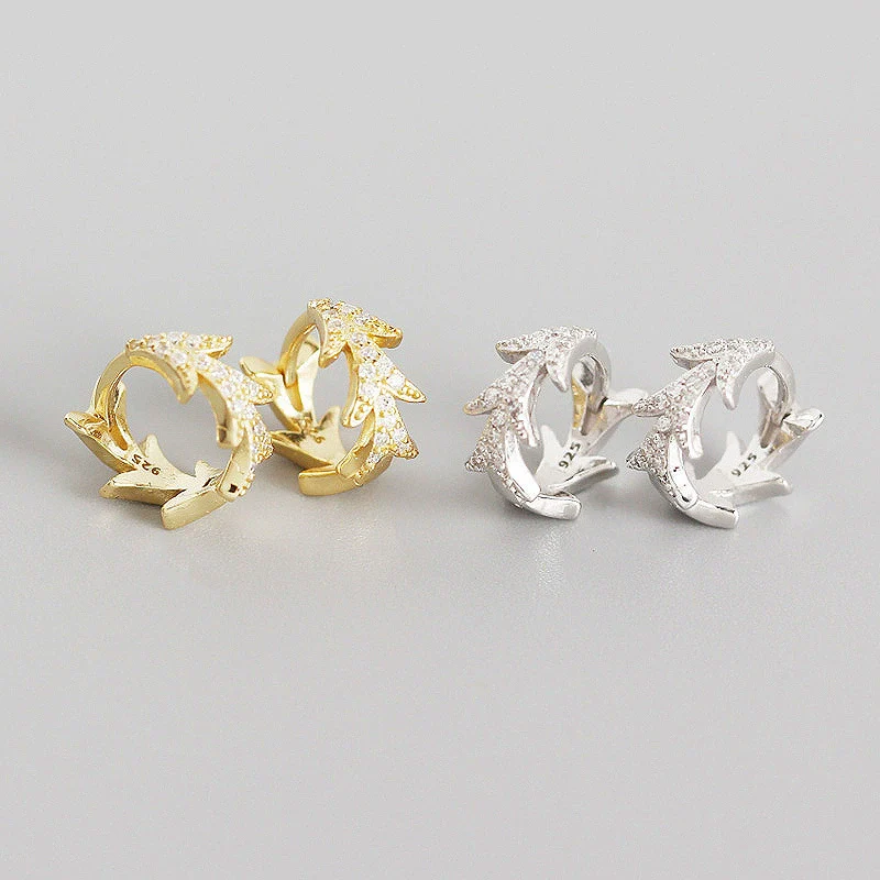 S925 Sterling Silver Leaf Design Electroplated Light Luxury Style Earrings