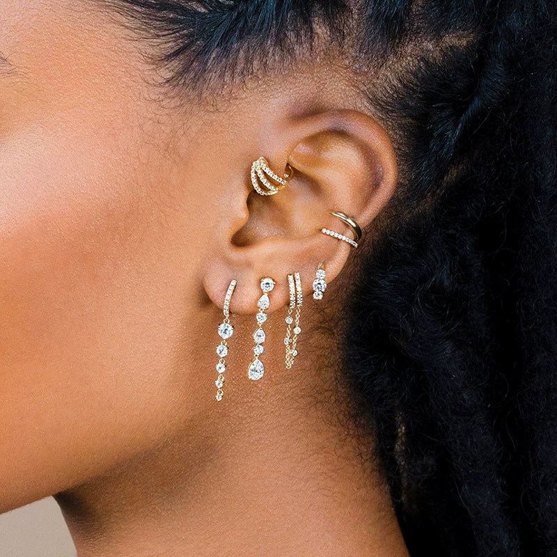 S925 Sterling Silver Microinlaid Geometric Doublelayer Ear Clip Unisex Earrings Without Ear Holes - Image 4