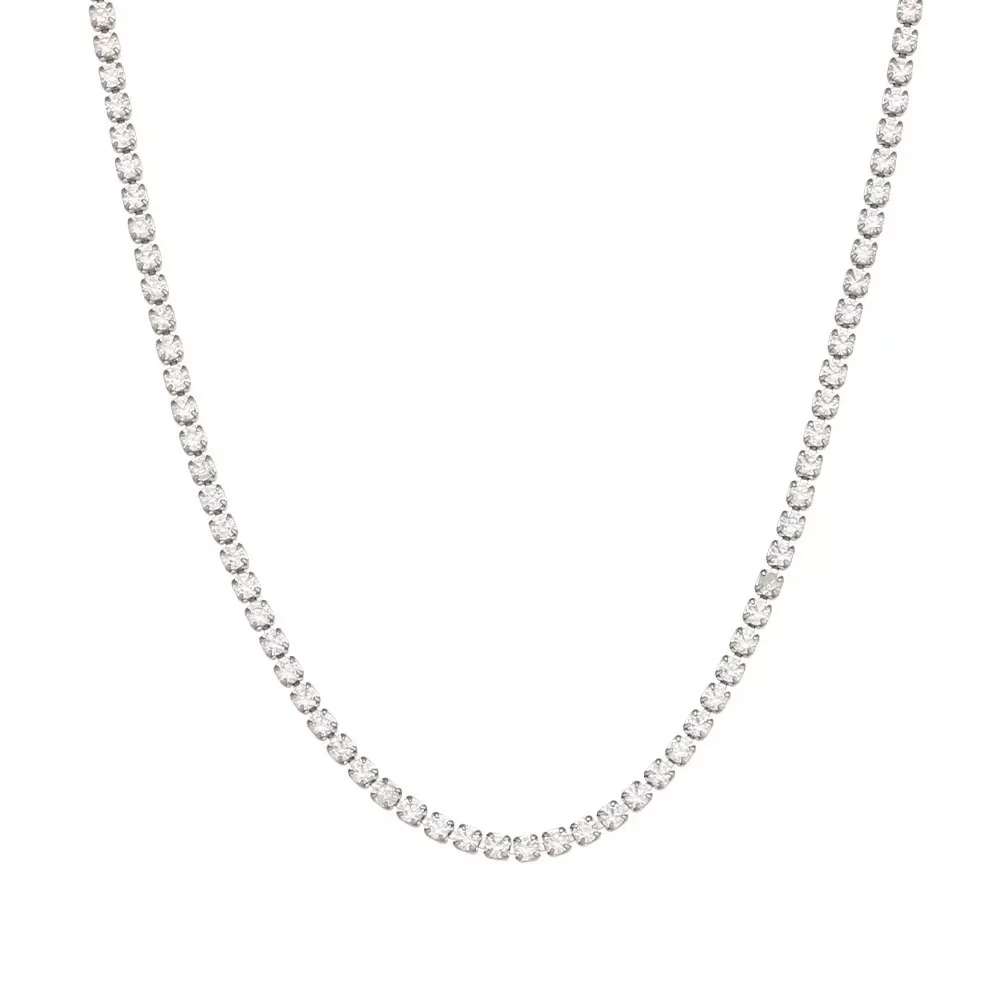 S925 Sterling Silver Necklace Gold Plated Hip Hop Geometric Zircon Diamond - Image 2