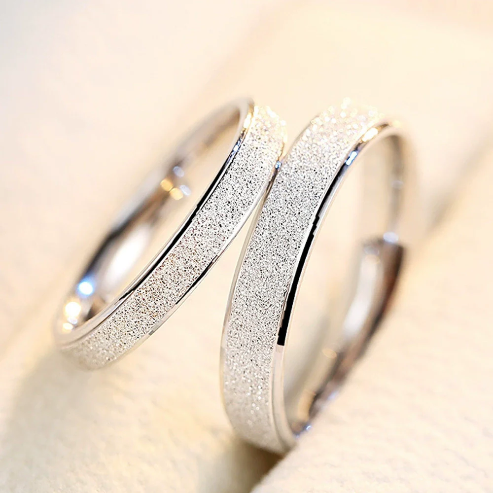 S925 Sterling Silver Plain Ring Simple Fashion Frosted Geometric Couples Ring Electroplated - Image 2