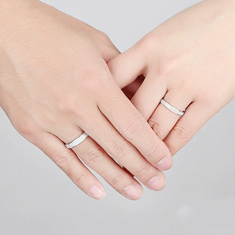S925 Sterling Silver Plain Ring Simple Fashion Frosted Geometric Couples Ring Electroplated - Image 3