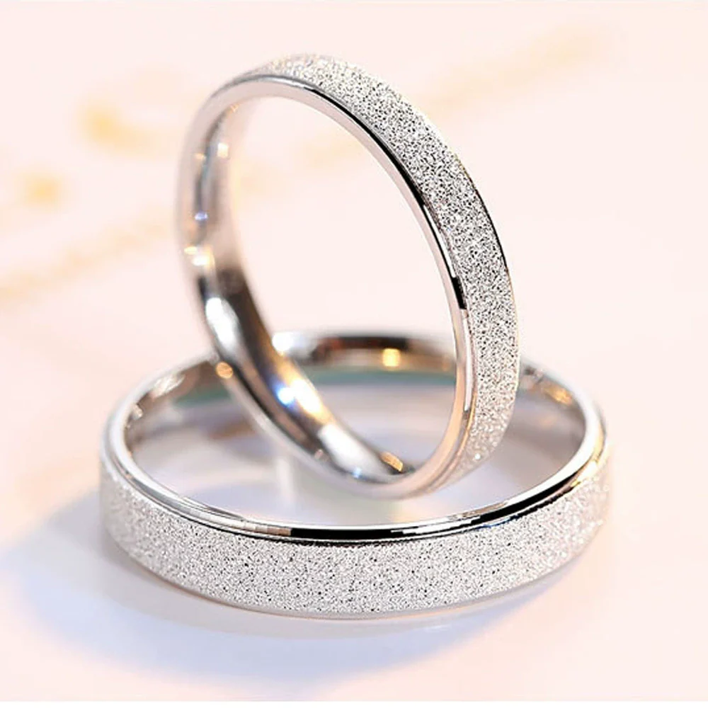 S925 Sterling Silver Plain Ring Simple Fashion Frosted Geometric Couples Ring Electroplated - Image 4