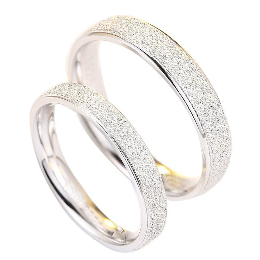 S925 Sterling Silver Plain Ring Simple Fashion Frosted Geometric Couples Ring Electroplated - Image 5