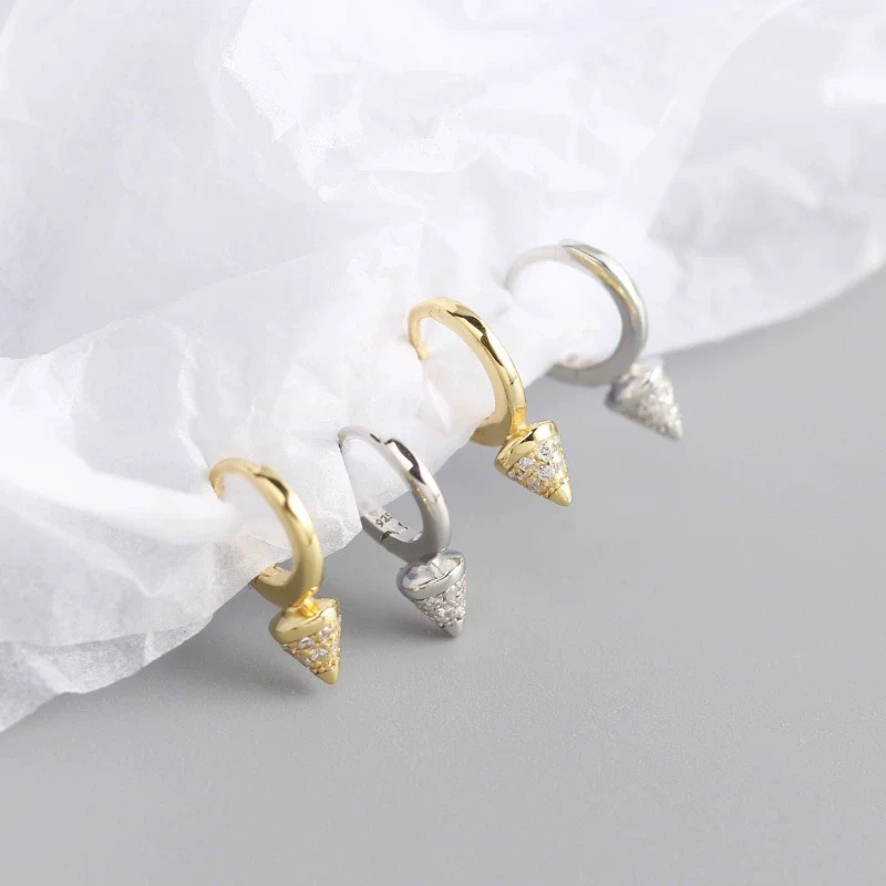 S925 Sterling Silver Punk Rivet Geometric Ear Stud Earrings With Electroplating - Image 4