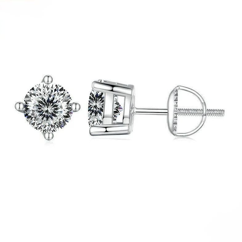 S925 Sterling Silver Round Moissanite Diamond Design Classic Women's Earrings - Image 23