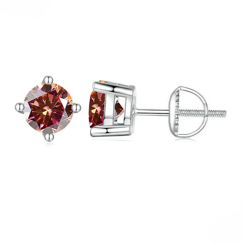S925 Sterling Silver Round Moissanite Diamond Design Classic Women's Earrings - Image 3