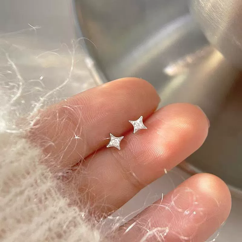 S925 Sterling Silver Star Earrings Sweet Style Diamond Design Unisex