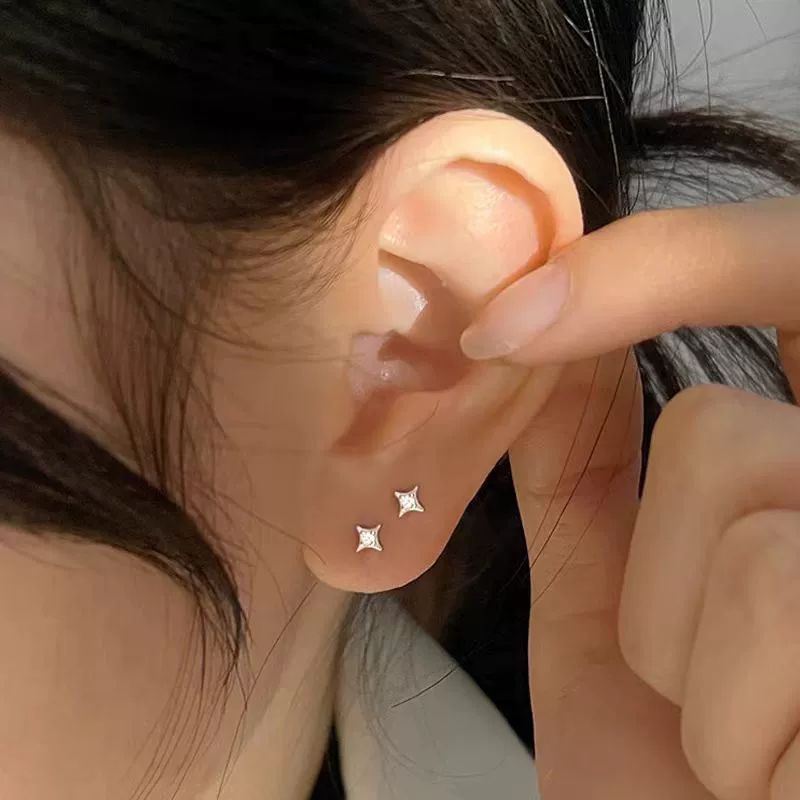S925 Sterling Silver Star Earrings Sweet Style Diamond Design Unisex - Image 2