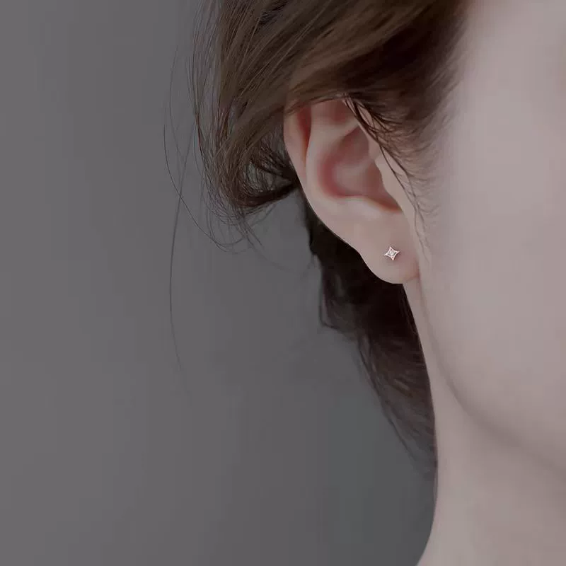 S925 Sterling Silver Star Earrings Sweet Style Diamond Design Unisex - Image 3