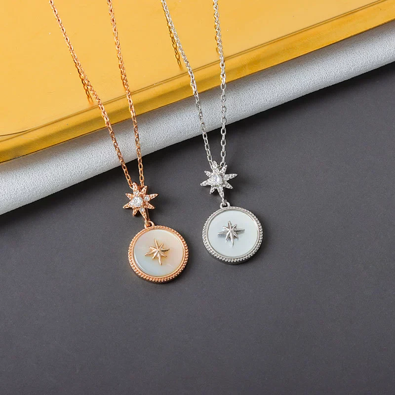 S925 Sterling Silver Star Pattern Mixed Gem Inlay Electroplated Women's Clavicle Necklace - Image 2