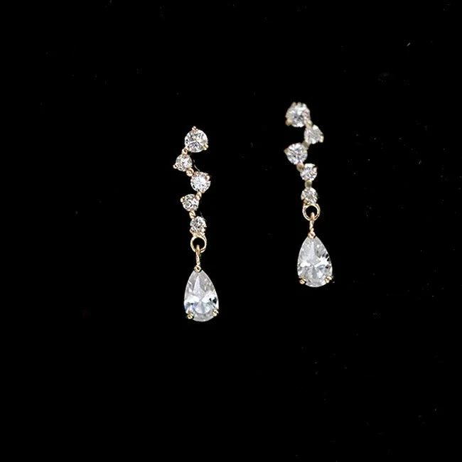 S925 Sterling Silver Stud Earrings For Women Plated 14K Gold Inlaid Zircon Water Drop Tassel Light Luxury - Image 6