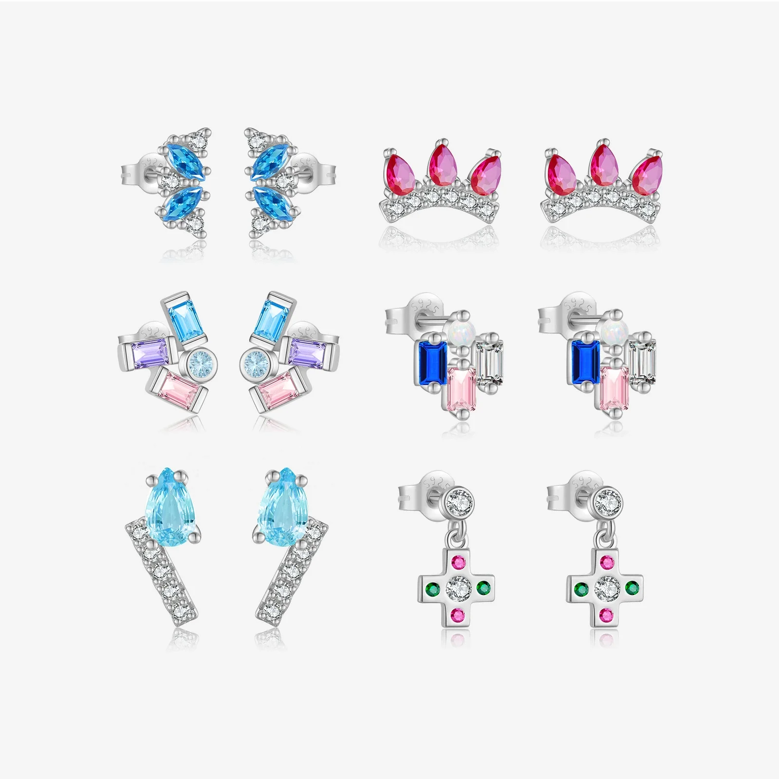 S925 Sterling Silver Women's Zircon Earrings With Irregular Geometric Design And Platinum 18K Gold Electroplating