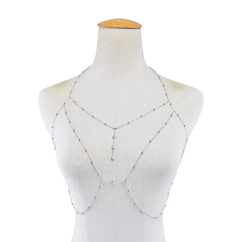 Sexy Women's Jewelry Copper Bead Mesh Snake Bone Chain Necklace With Rhinestone Pendant And Geometric Pattern Electroplated - Image 7