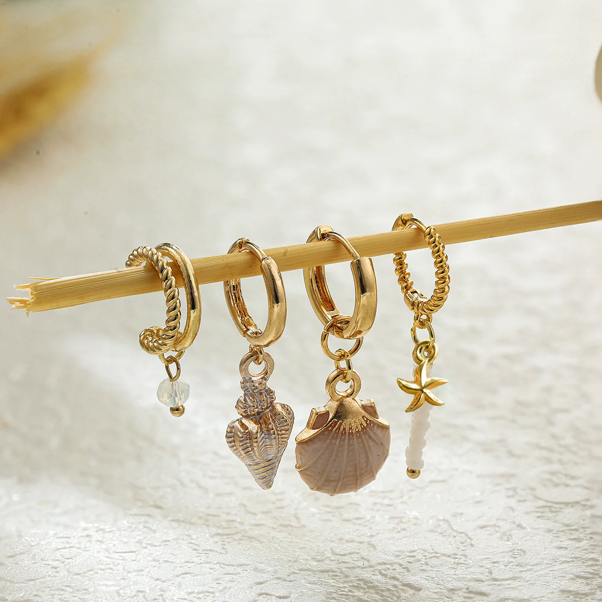 Shell Conch Women's Vacation Style Fourpiece Earring Set