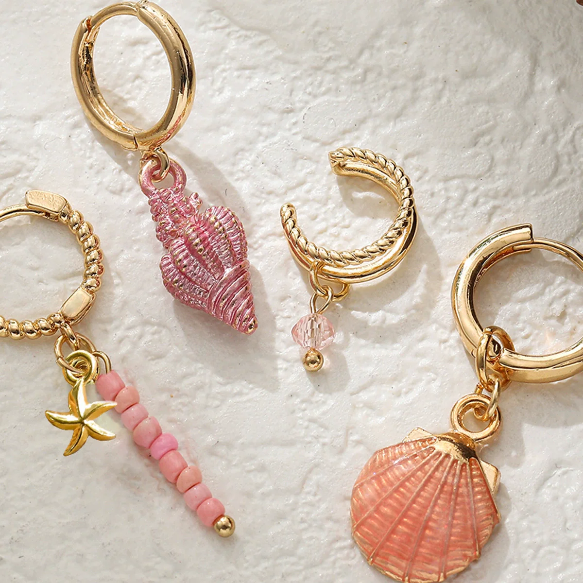 Shell Conch Women's Vacation Style Fourpiece Earring Set - Image 4