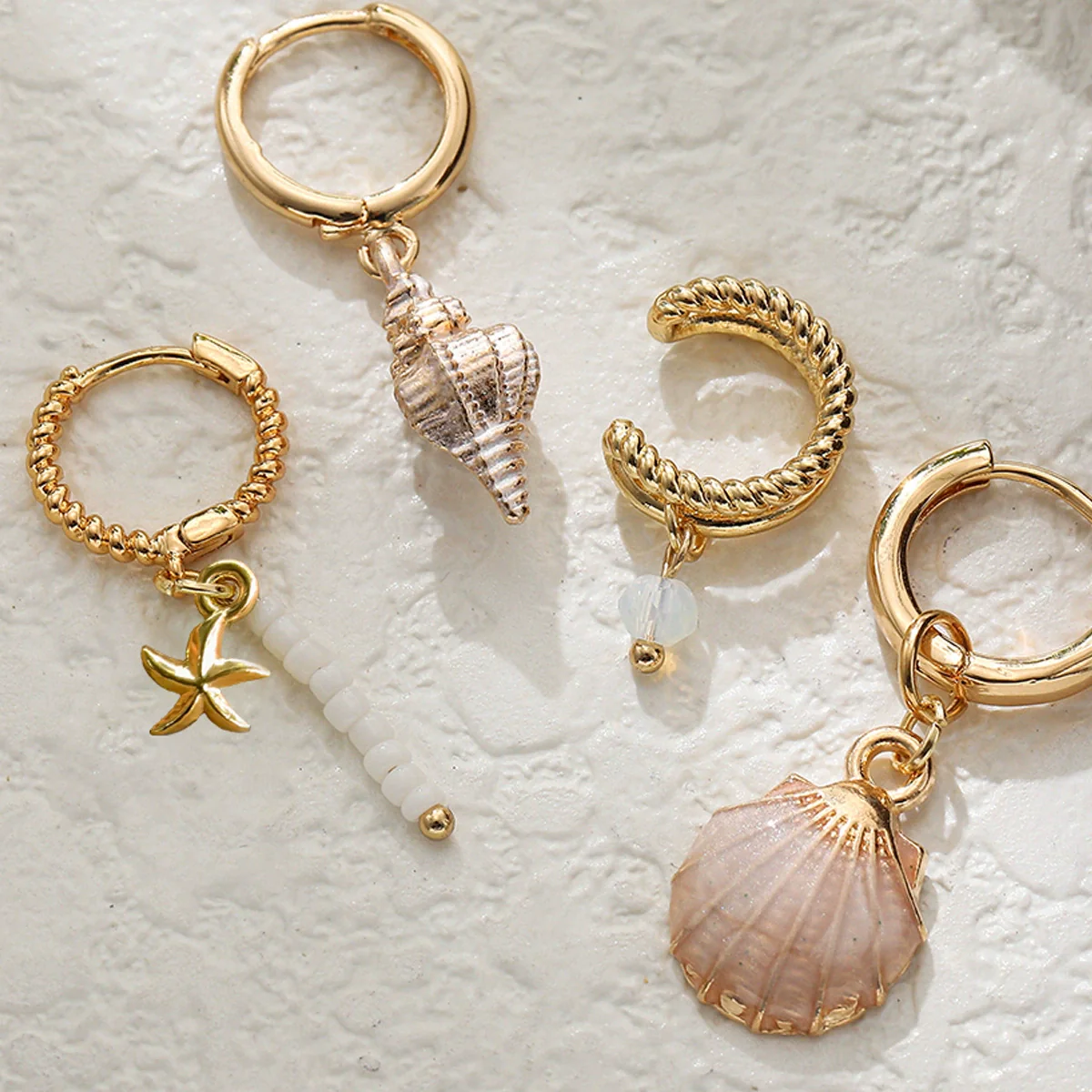 Shell Conch Women's Vacation Style Fourpiece Earring Set - Image 6