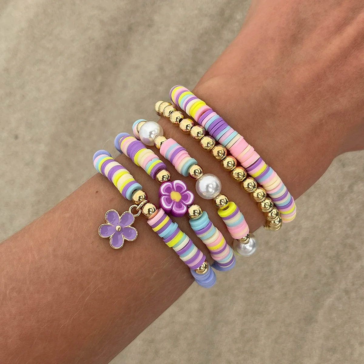 Shell Handmade Geometric And Flower Patterned Starfish Pendant Stacked Bracelet For Women - Image 11