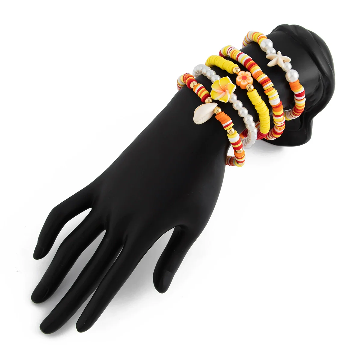 Shell Handmade Geometric And Flower Patterned Starfish Pendant Stacked Bracelet For Women - Image 5