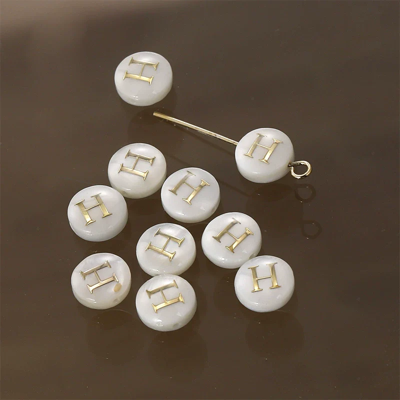 Shell Jewelry Geometric 26 Letters Round Fritillaria Double Sided Straight Hole Matching Material - Image 13